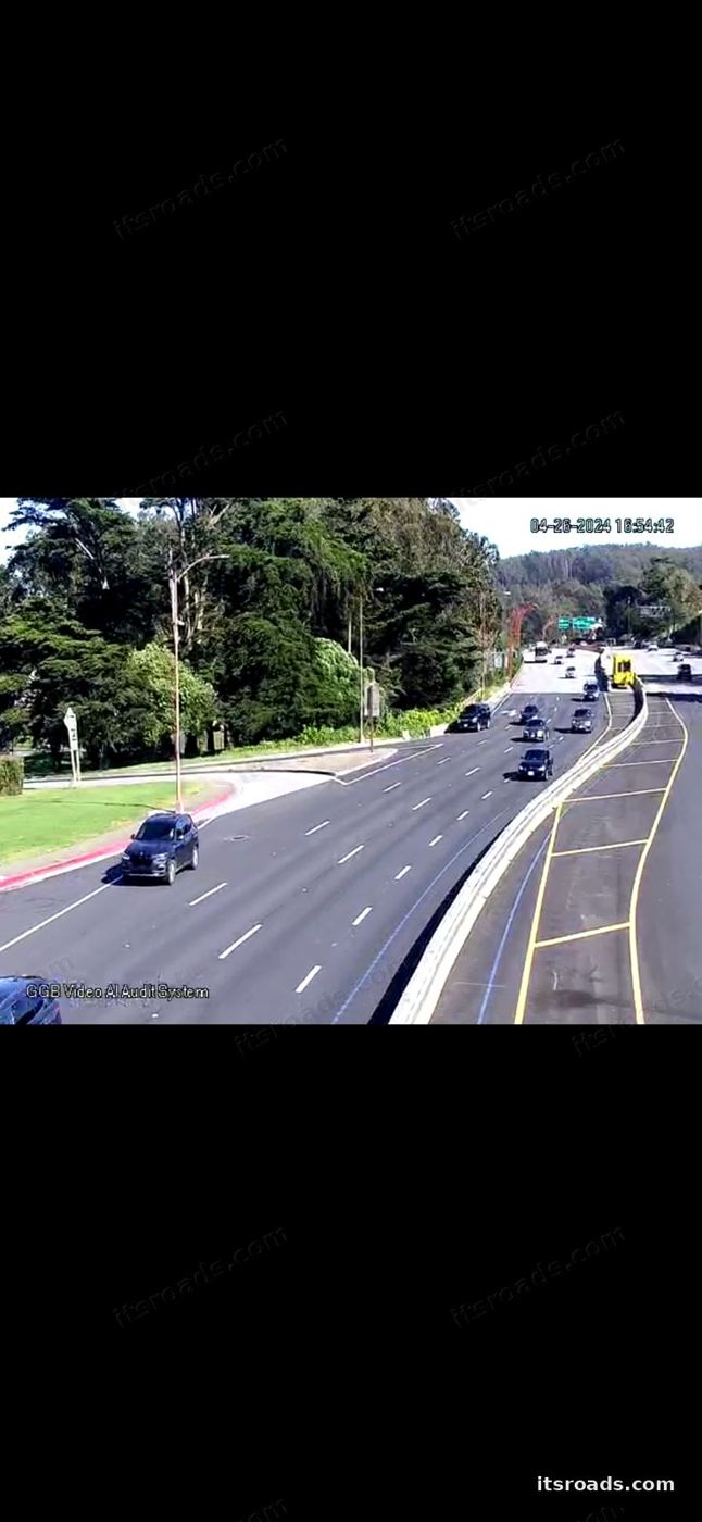 Traffic camera view with vehicle detection overlays