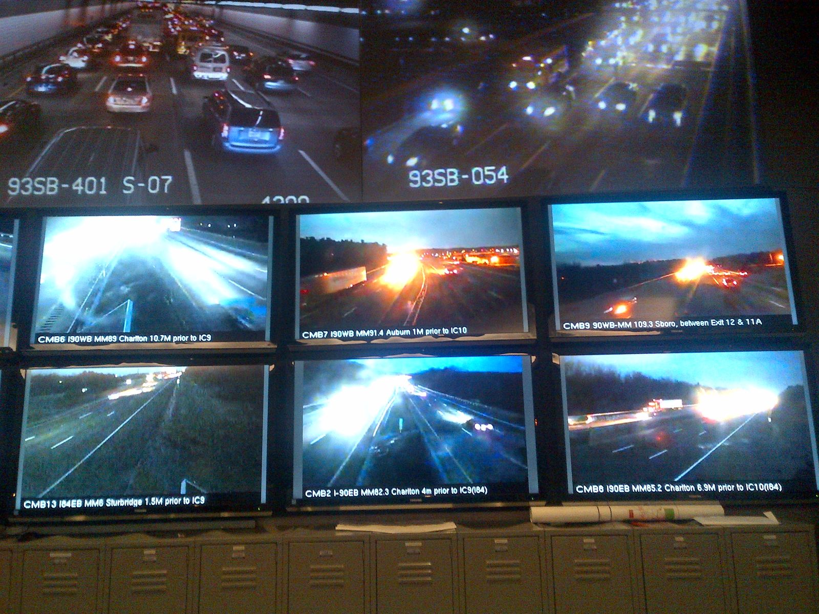 Operations center monitors showing traffic cameras