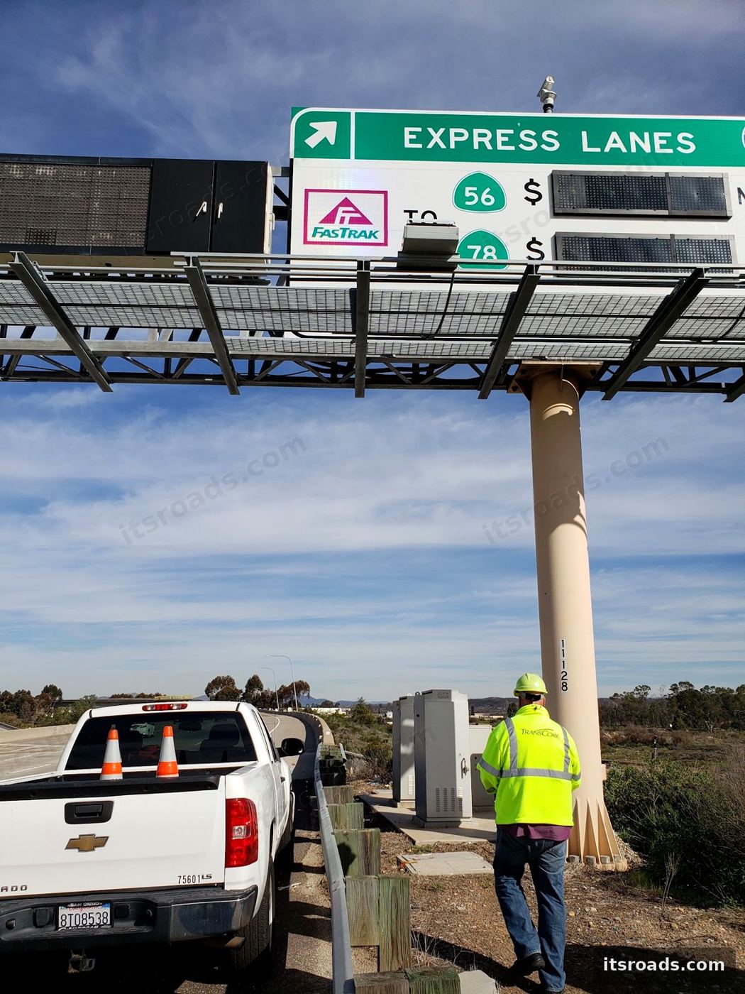 Express lanes sign gantry with toll equipment
