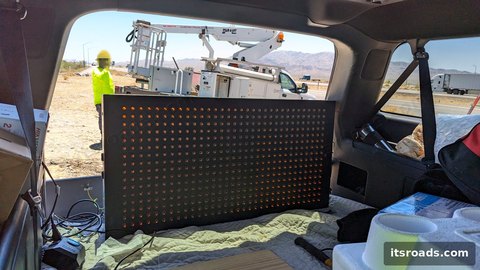 LED message panel bench-tested inside a vehicle