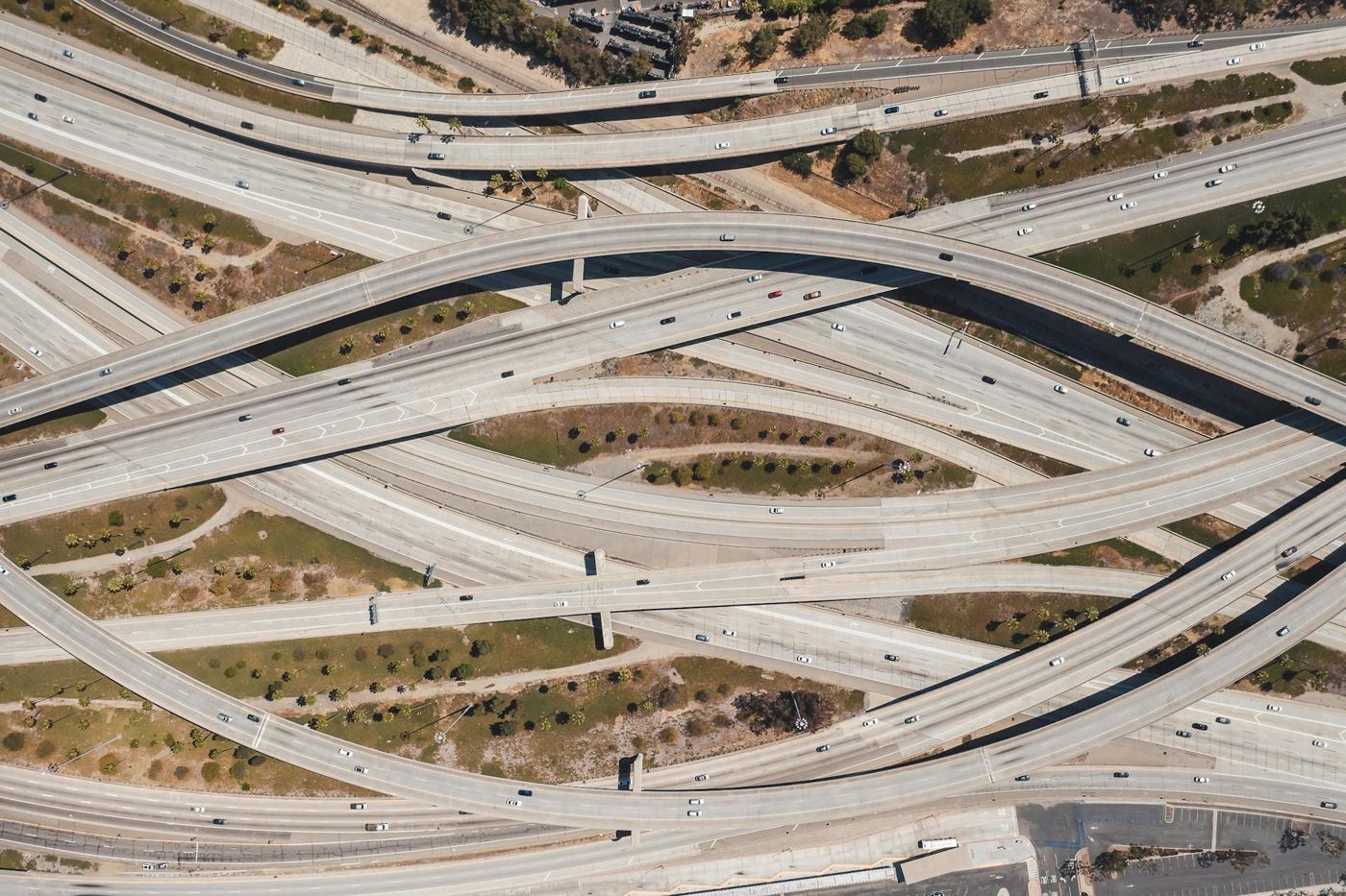 Aerial view of a highway interchange